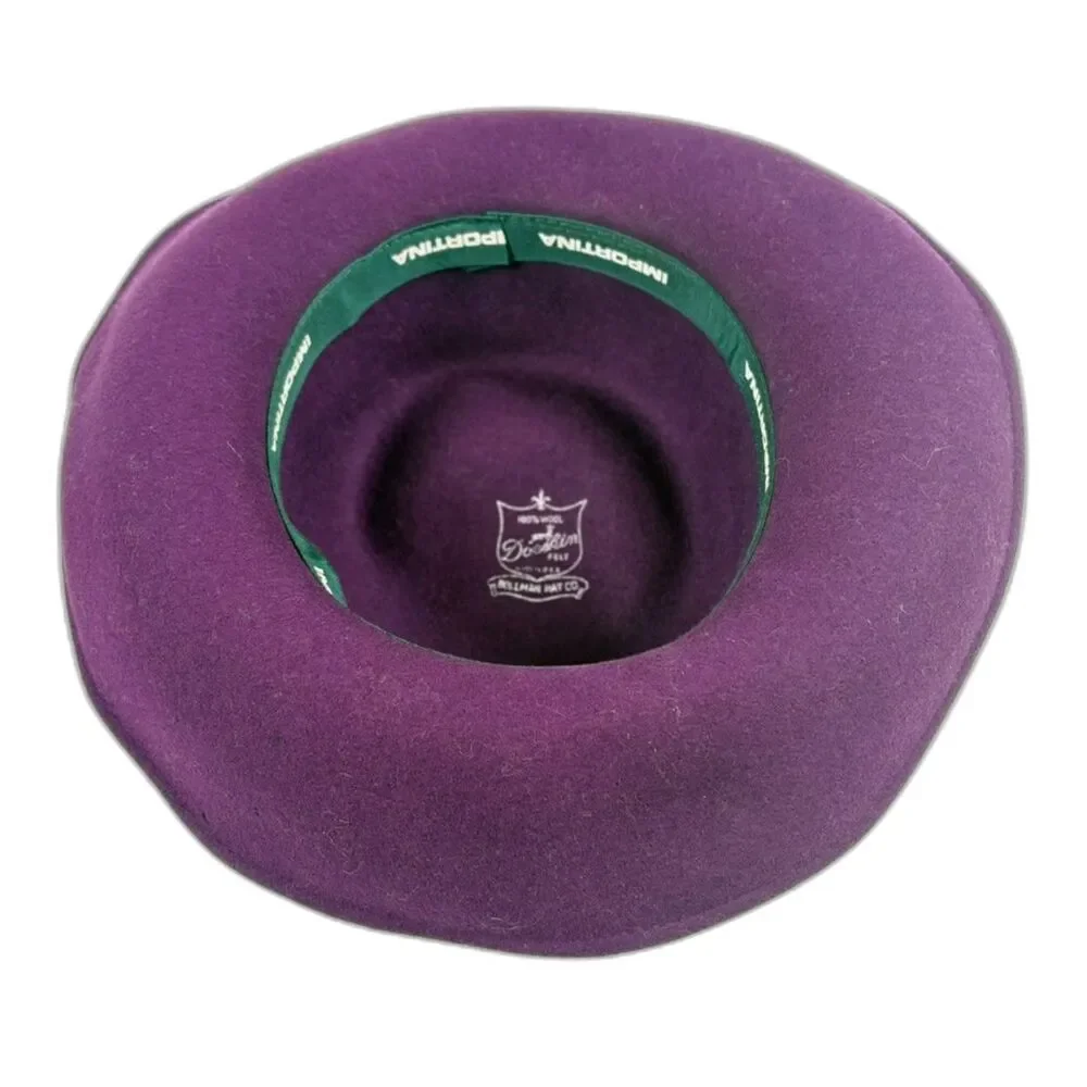 Vintage Bollman Hat Co Purple Wool Doeskin Felt Hat Black Bow Made USA